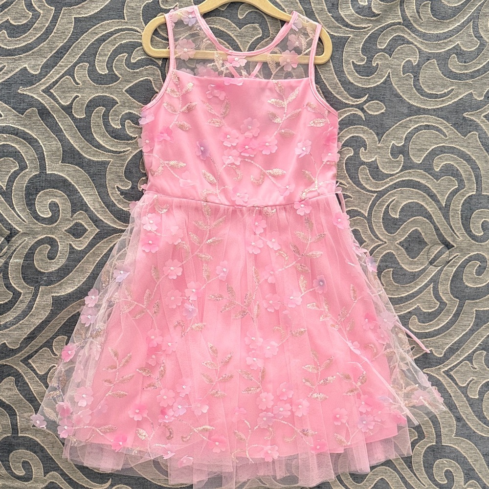 Xtraordinary Pink Floral Embellished Kids Dress